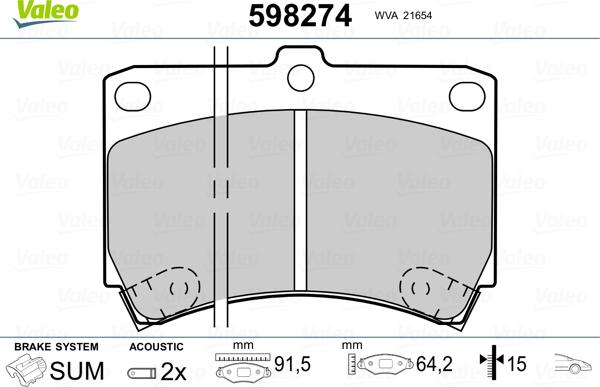 Valeo 598274 - Комплект спирачно феродо, дискови спирачки vvparts.bg