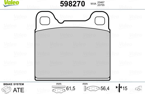 Valeo 598270 - Комплект спирачно феродо, дискови спирачки vvparts.bg