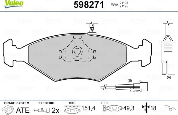 Valeo 598271 - Комплект спирачно феродо, дискови спирачки vvparts.bg