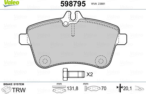 Valeo 598795 - Комплект спирачно феродо, дискови спирачки vvparts.bg