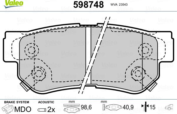 Valeo 598748 - Комплект спирачно феродо, дискови спирачки vvparts.bg