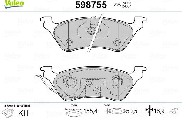 Valeo 598755 - Комплект спирачно феродо, дискови спирачки vvparts.bg