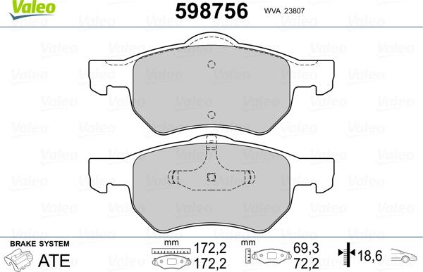 Valeo 598756 - Комплект спирачно феродо, дискови спирачки vvparts.bg