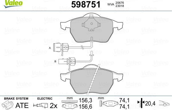 Valeo 598751 - Комплект спирачно феродо, дискови спирачки vvparts.bg