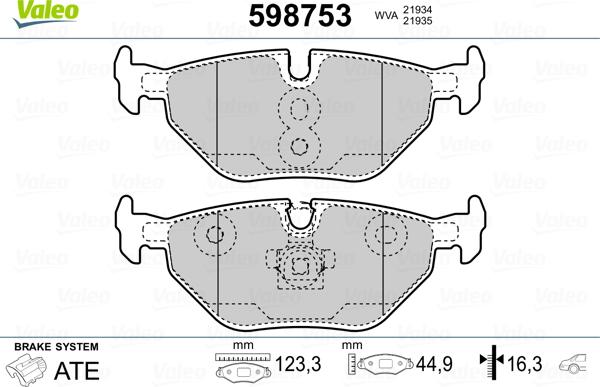 Valeo 598753 - Комплект спирачно феродо, дискови спирачки vvparts.bg