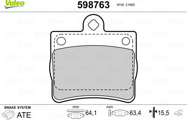 Valeo 598763 - Комплект спирачно феродо, дискови спирачки vvparts.bg