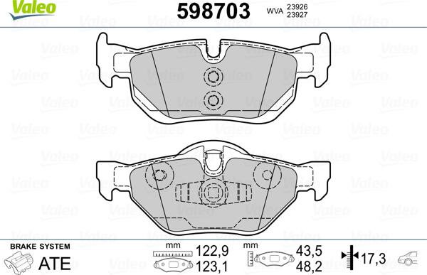 Valeo 598703 - Комплект спирачно феродо, дискови спирачки vvparts.bg