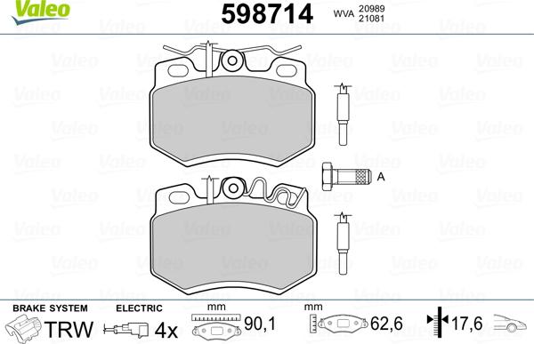 Valeo 598714 - Комплект спирачно феродо, дискови спирачки vvparts.bg