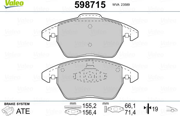 Valeo 598715 - Комплект спирачно феродо, дискови спирачки vvparts.bg