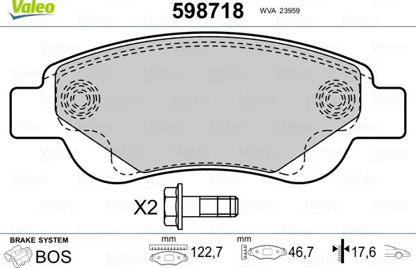 Valeo 598718 - Комплект спирачно феродо, дискови спирачки vvparts.bg