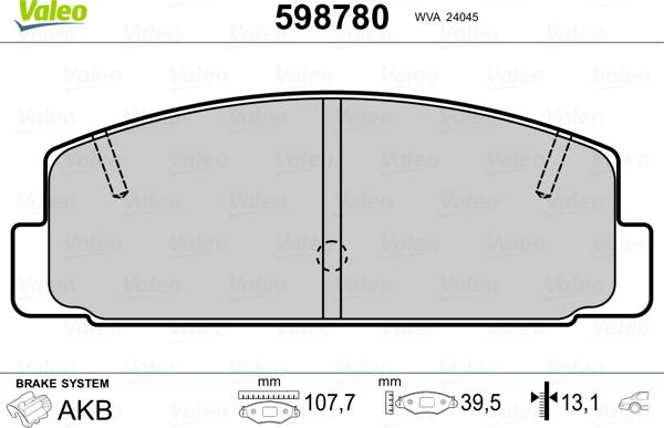 Valeo 598780 - Комплект спирачно феродо, дискови спирачки vvparts.bg