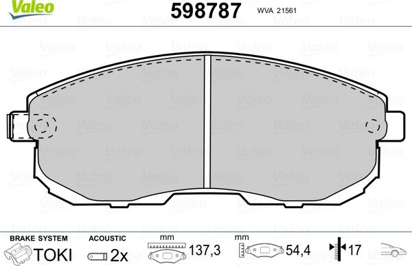 Valeo 598787 - Комплект спирачно феродо, дискови спирачки vvparts.bg