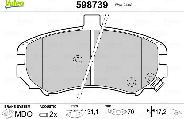 Valeo 598739 - Комплект спирачно феродо, дискови спирачки vvparts.bg