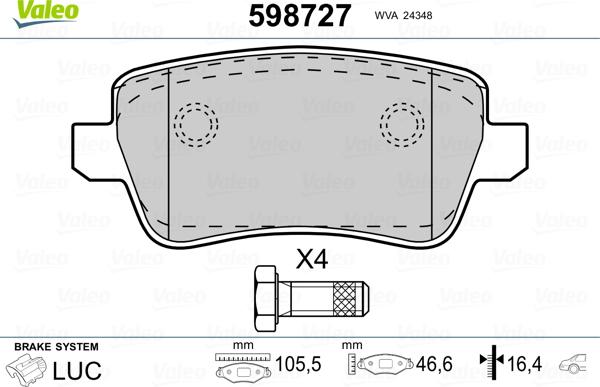 Valeo 598727 - Комплект спирачно феродо, дискови спирачки vvparts.bg