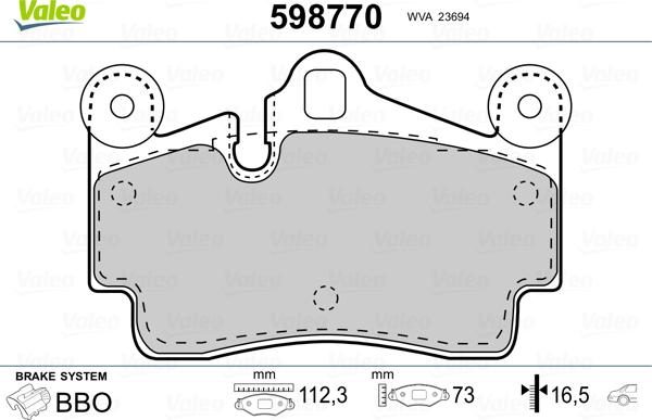 Valeo 598770 - Комплект спирачно феродо, дискови спирачки vvparts.bg