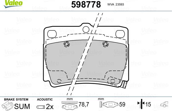 Valeo 598778 - Комплект спирачно феродо, дискови спирачки vvparts.bg