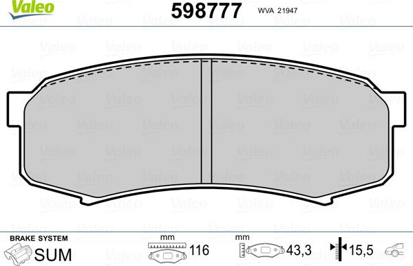 Valeo 598777 - Комплект спирачно феродо, дискови спирачки vvparts.bg