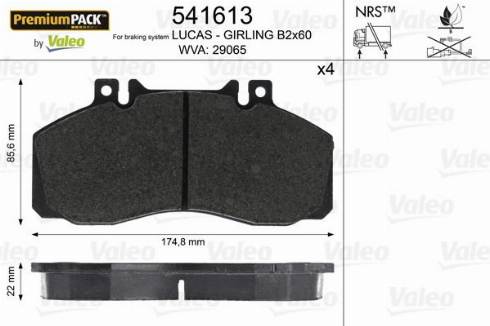 Valeo 541613 - Комплект спирачно феродо, дискови спирачки vvparts.bg