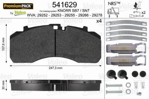 Valeo 541629 - Комплект спирачно феродо, дискови спирачки vvparts.bg