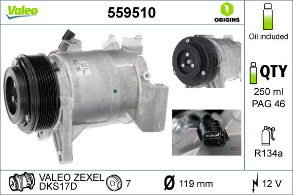 Valeo 559510 - Компресор, климатизация vvparts.bg