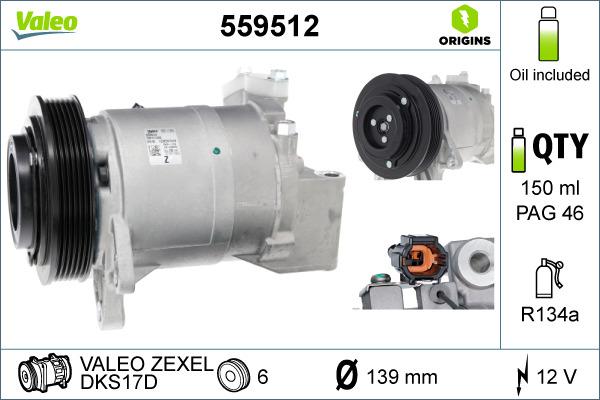 Valeo 559512 - Компресор, климатизация vvparts.bg