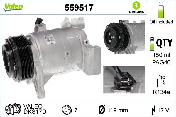 Valeo 559517 - Компресор, климатизация vvparts.bg