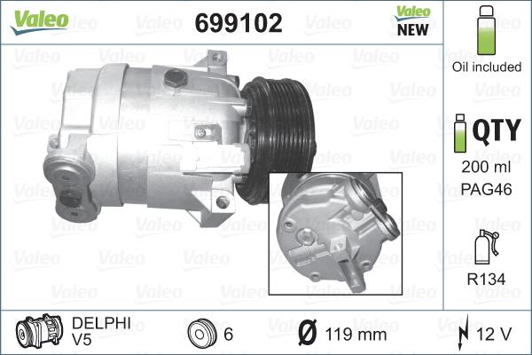 Valeo 699102 - Компресор, климатизация vvparts.bg