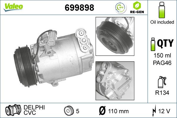 Valeo 699898 - Компресор, климатизация vvparts.bg