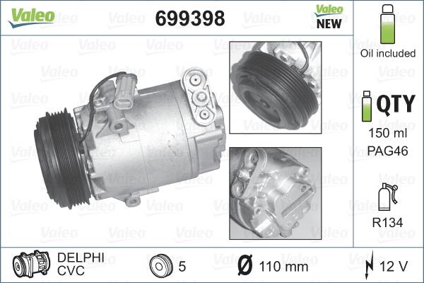 Valeo 699398 - Компресор, климатизация vvparts.bg