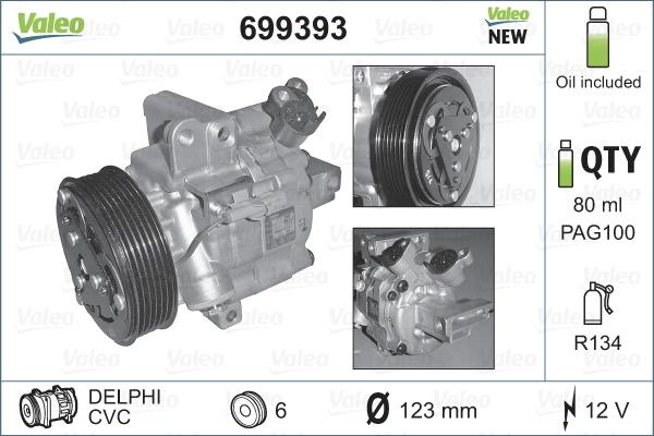 Valeo 699393 - Компресор, климатизация vvparts.bg