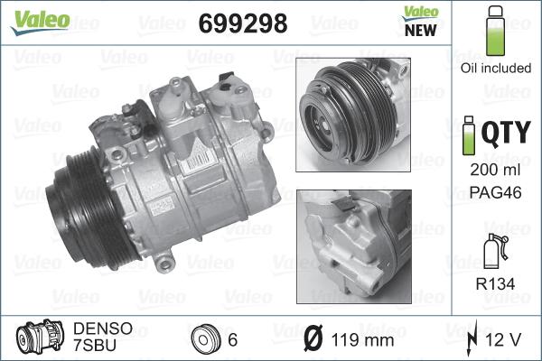 Valeo 699298 - Компресор, климатизация vvparts.bg