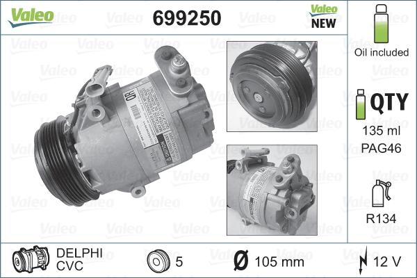 Valeo 699250 - Компресор, климатизация vvparts.bg