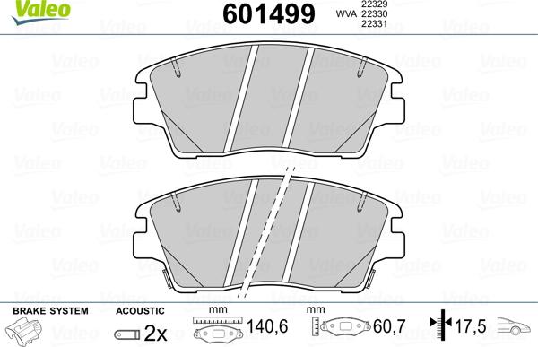 Valeo 601499 - Комплект спирачно феродо, дискови спирачки vvparts.bg