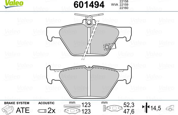 Valeo 601494 - Комплект спирачно феродо, дискови спирачки vvparts.bg