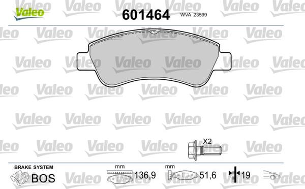 Valeo 601464 - Комплект спирачно феродо, дискови спирачки vvparts.bg