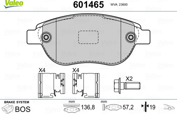 Valeo 601465 - Комплект спирачно феродо, дискови спирачки vvparts.bg