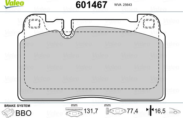 Valeo 601467 - Комплект спирачно феродо, дискови спирачки vvparts.bg