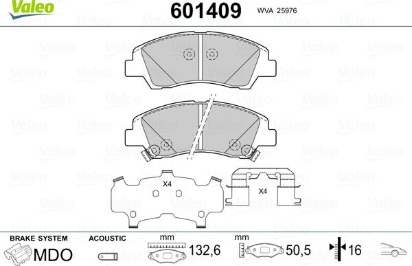 Valeo 601409 - Комплект спирачно феродо, дискови спирачки vvparts.bg