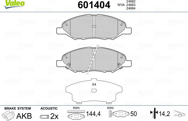 Valeo 601404 - Комплект спирачно феродо, дискови спирачки vvparts.bg