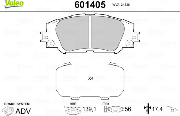 Valeo 601405 - Комплект спирачно феродо, дискови спирачки vvparts.bg