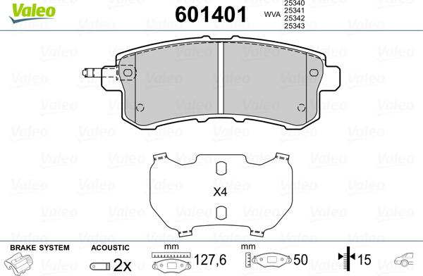 Valeo 601401 - Комплект спирачно феродо, дискови спирачки vvparts.bg