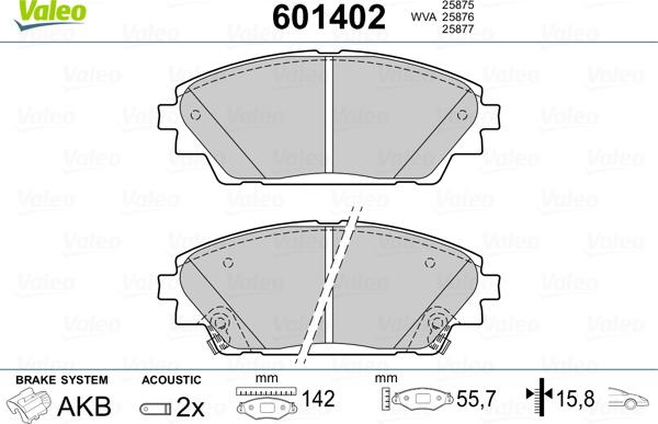 Valeo 601402 - Комплект спирачно феродо, дискови спирачки vvparts.bg