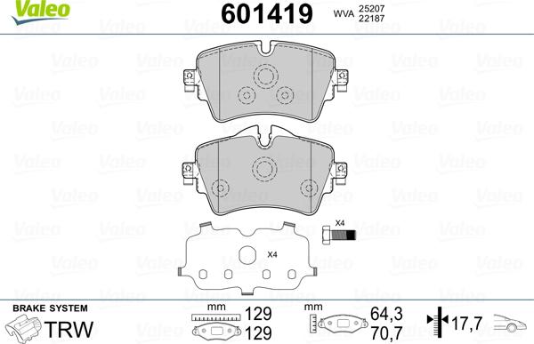 Valeo 601419 - Комплект спирачно феродо, дискови спирачки vvparts.bg