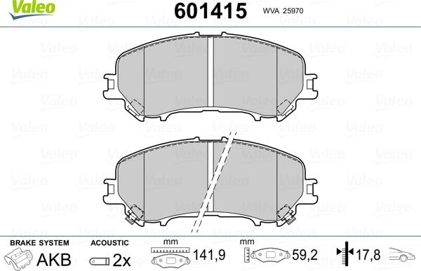 Valeo 601415 - Комплект спирачно феродо, дискови спирачки vvparts.bg