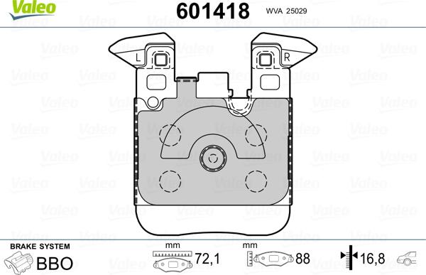 Valeo 601418 - Комплект спирачно феродо, дискови спирачки vvparts.bg