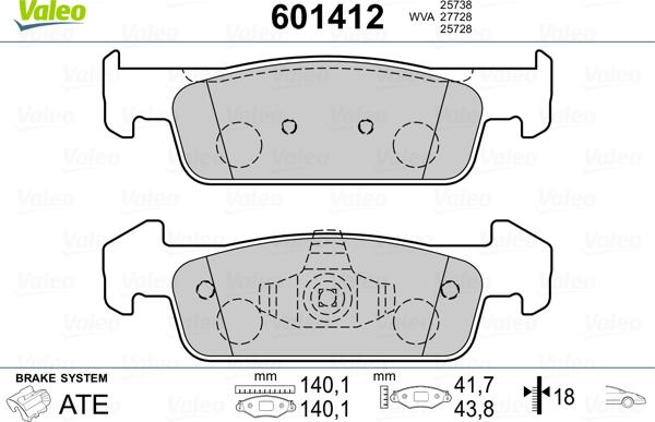 Valeo 601412 - Комплект спирачно феродо, дискови спирачки vvparts.bg