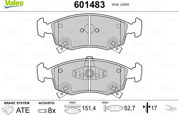 Valeo 601483 - Комплект спирачно феродо, дискови спирачки vvparts.bg