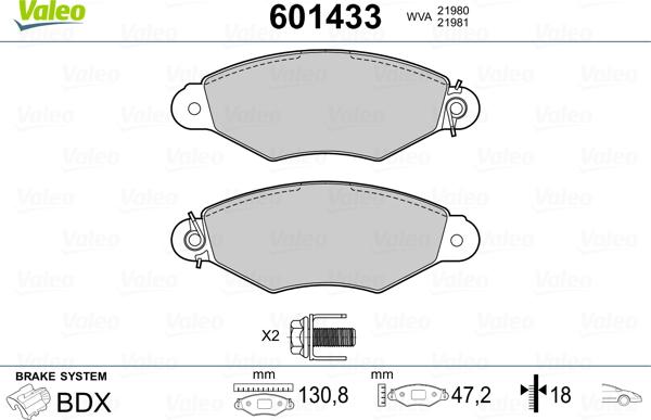 Valeo 601433 - Комплект спирачно феродо, дискови спирачки vvparts.bg