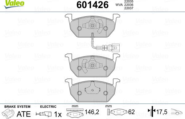 Valeo 601426 - Комплект спирачно феродо, дискови спирачки vvparts.bg