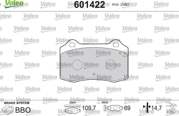 Valeo 601422 - Комплект спирачно феродо, дискови спирачки vvparts.bg